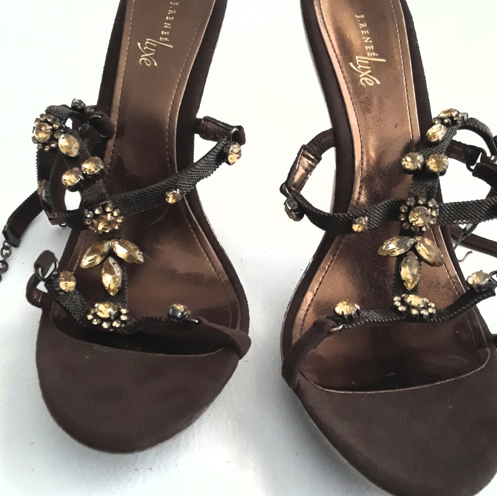 New Ladys Dark Brown/ Bronze Metallic Sandal Rhinestones Heels